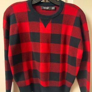 LAUREN RALPH LAUREN BUFFALO CHECK RED & BLACK SWEATER SIZE XS